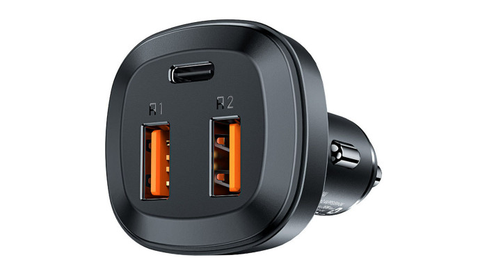Автомобільний зарядний пристрій Acefast B9 66W (2USB-A+USB-C) three port metal car charger Black - фото