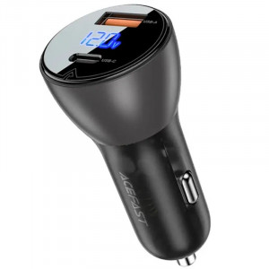 Автомобильное зарядное устройство Acefast B6 metal car charger 63W (USB-A + USB-C) with digital display Transparent black