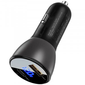 Автомобильное зарядное устройство Acefast B6 metal car charger 63W (USB-A + USB-C) with digital display Transparent black