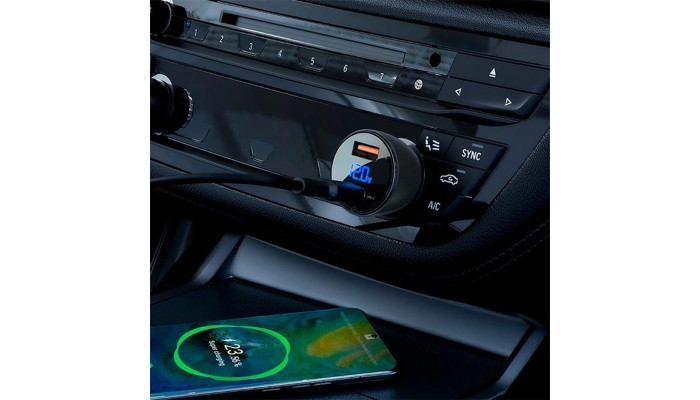 Автомобільний зарядний пристрій Acefast B6 metal car charger 63W (USB-A + USB-C) with digital display Transparent black - фото