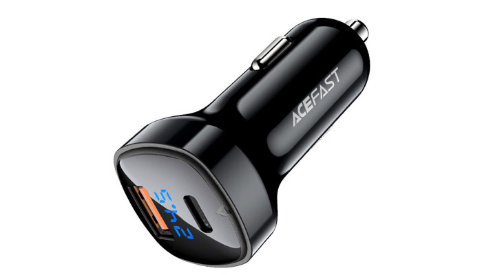 Автомобильное зарядное устройство Acefast B4 digital display 66W(USB-C+USB-A) dual port Black - фото