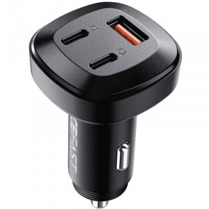 Автомобильное зарядное устройство Acefast B3 66W(USB-C+USB-C+USB-A) three-port metal car charger Black