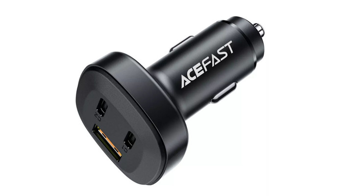 Автомобільний зарядний пристрій Acefast B3 66W(USB-C+USB-C+USB-A) three-port metal car charger Black - фото