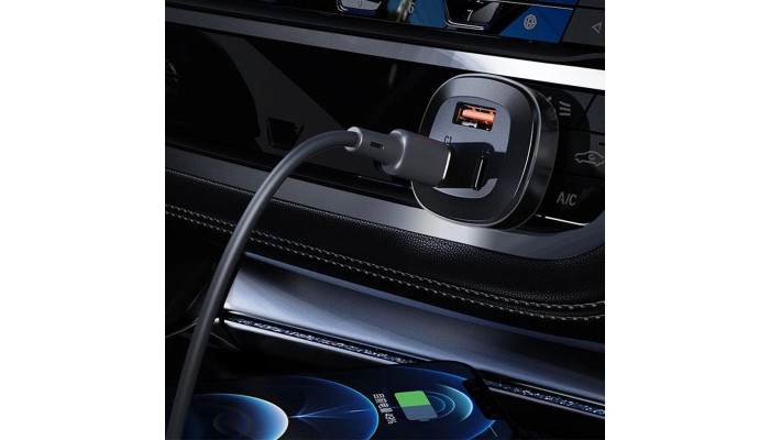 Автомобильное зарядное устройство Acefast B3 66W(USB-C+USB-C+USB-A) three-port metal car charger Black - фото
