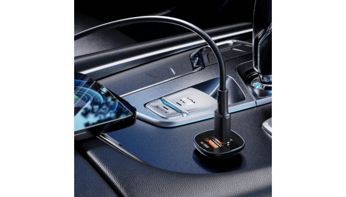Автомобильное зарядное устройство Acefast B1 mini 38W (USB-C+USB-A) dual-port metal car charger Black - фото