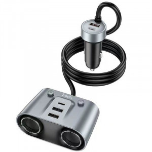 Автомобильное зарядное устройство Hoco Z51 Establisher 147W(2C3A) 2-in-1 cigarette lighter car charger Metal gray