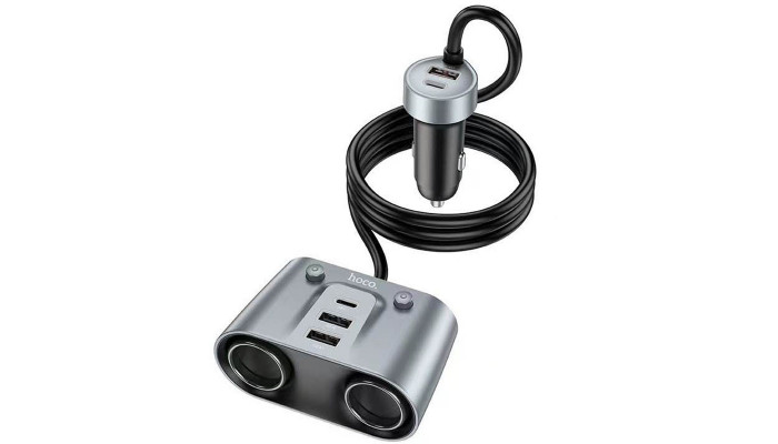 Автомобильное зарядное устройство Hoco Z51 Establisher 147W(2C3A) 2-in-1 cigarette lighter car charger Metal gray - фото