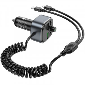 Автомобильное зарядное устройство FM модулятор Hoco E74 Energy QC3.0 2in1 with cable Metal gray