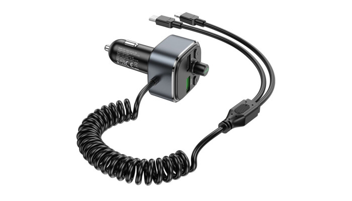 Автомобильное зарядное устройство FM модулятор Hoco E74 Energy QC3.0 2in1 with cable Metal gray - фото