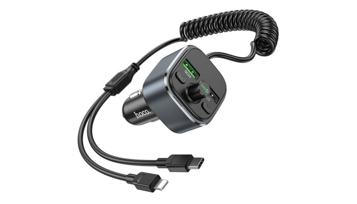 Автомобільний зарядний пристрій FM модулятор Hoco E74 Energy QC3.0 2in1 with cable Metal gray - фото