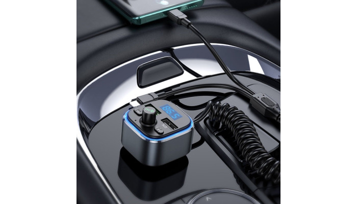 Автомобільний зарядний пристрій FM модулятор Hoco E74 Energy QC3.0 2in1 with cable Metal gray - фото