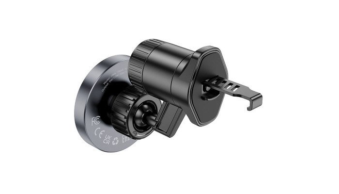 Автодержатель с Беспроводное зарядное устройство Hoco HW6 Vision metal magnetic (air outlet) Black / Metal gray - фото