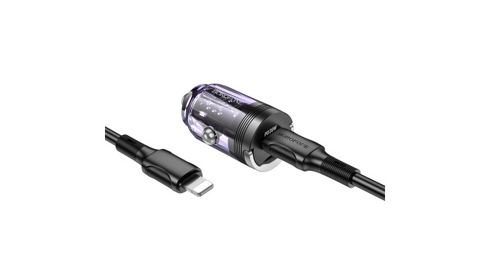 Автомобильное зарядное устройство Borofone BZ29 Ray PD30W (1C) + Type-C to Lightning Transparent purple - фото