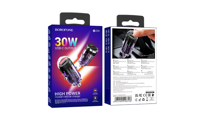 Автомобільний зарядний пристрій Borofone BZ29 Ray PD30W (1C) Transparent purple - фото