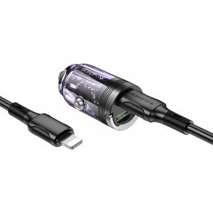 Автомобильное зарядное устройство Borofone BZ29A Talented PD36W+QC3.0 (1C1A) + Type-C to Lightning Transparent purple