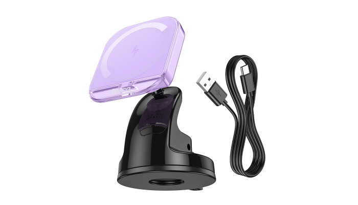 Автодержатель с Беспроводное зарядное устройство Hoco HW18 Crystal (center console) Romantic purple - фото