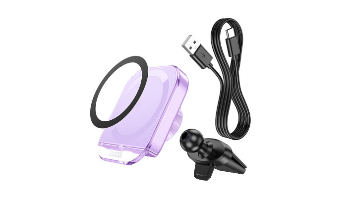 Автодержатель с Беспроводное зарядное устройство Hoco HW17 Crystal (air outlet) Romantic purple - фото