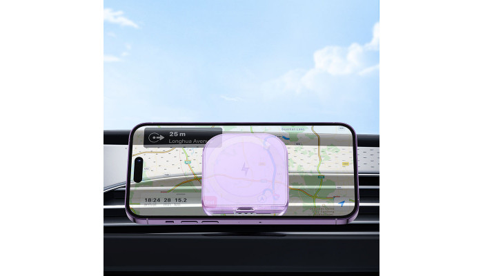 Автодержатель с Беспроводное зарядное устройство Hoco HW17 Crystal (air outlet) Romantic purple - фото