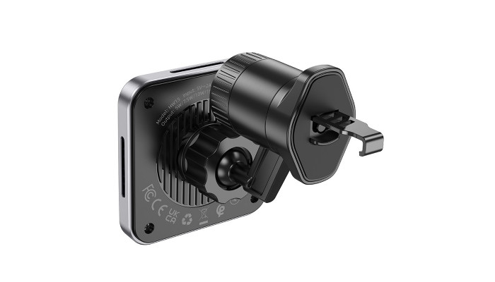 Автодержатель с Беспроводное зарядное устройство Hoco HW15 Speed (air outlet) Black / Metal gray - фото