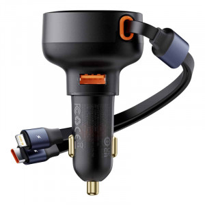 Автомобільний зарядний пристрій Baseus Enjoyment Pro Car Charger C + Retractable Type-C and Lightning 60W (C00057802111-0) Cluster Black