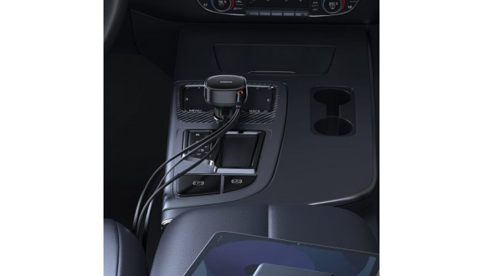 Автомобільний зарядний пристрій Baseus Enjoyment Pro Car Charger C + Retractable Type-C and Lightning 60W (C00057802111-0) Cluster Black - фото