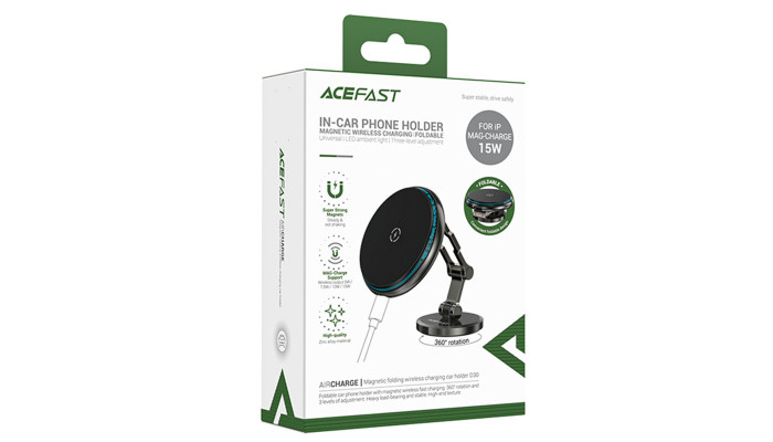 Автодержатель с Беспроводное зарядное устройство Acefast D30 Magnetic Wireless Charging Black - фото