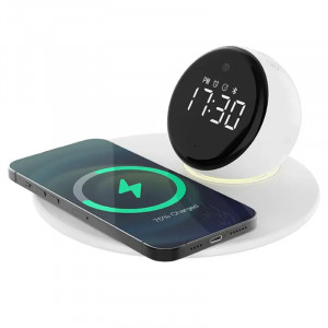 Беспроводное зарядное устройство WIWU Wi-W017 15W Wireless Charger+Digital Alarm+Bluetooth Speaker White