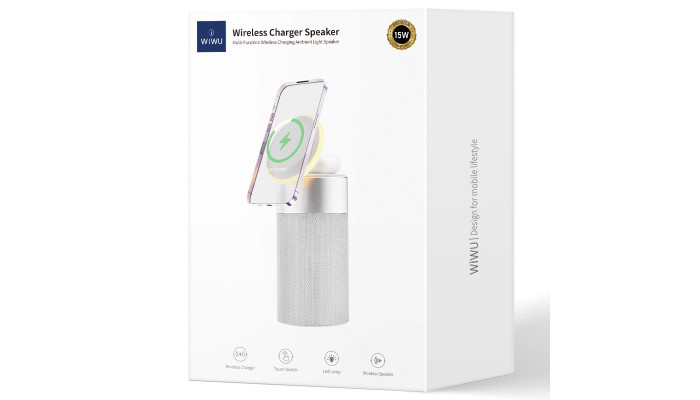 БЗП WIWU Wi-W022 3 in 1 Wireless Charger+Bluetooth Speaker White - фото
