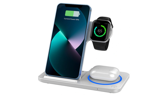 Беспроводное зарядное устройство WIWU Wi-W020 3 in 1 wireless charger White - фото