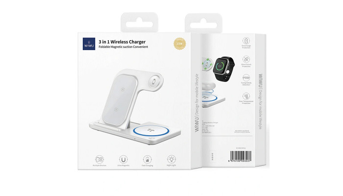 БЗП WIWU Wi-W020 3 in 1 wireless charger White - фото