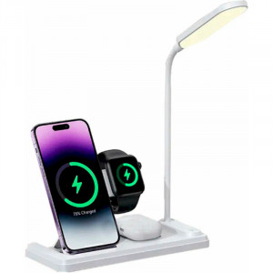 БЗП Usams US-CD195 15W 4in1 Wireless Charging Holder With Table Lamp White