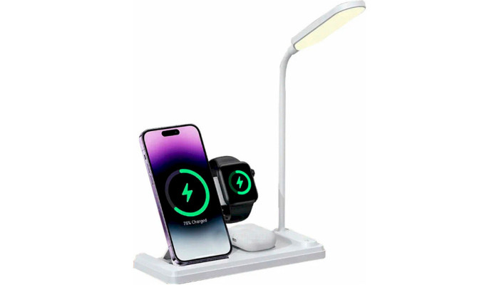 БЗП Usams US-CD195 15W 4in1 Wireless Charging Holder With Table Lamp White - фото