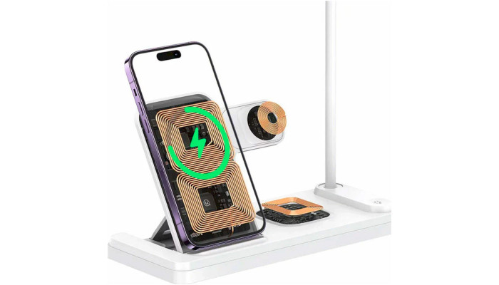 Беспроводное зарядное устройство Usams US-CD195 15W 4in1 Wireless Charging Holder With Table Lamp White - фото