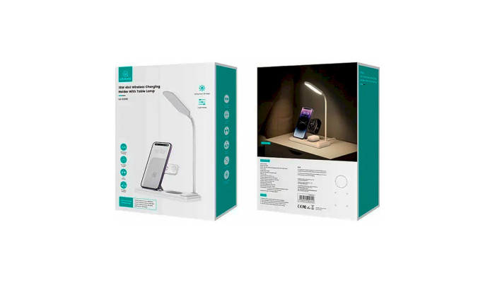 БЗП Usams US-CD195 15W 4in1 Wireless Charging Holder With Table Lamp White - фото