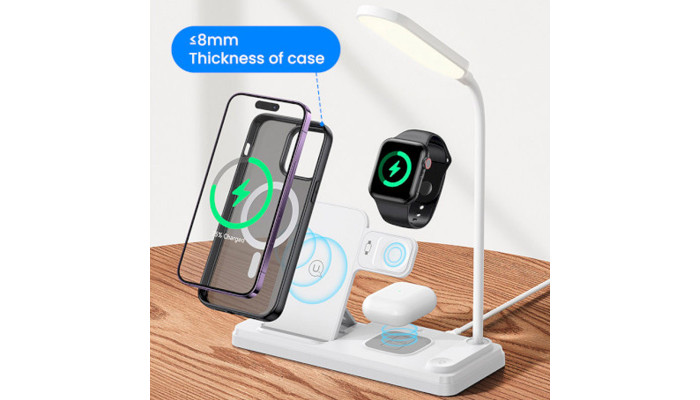 БЗП Usams US-CD195 15W 4in1 Wireless Charging Holder With Table Lamp White - фото