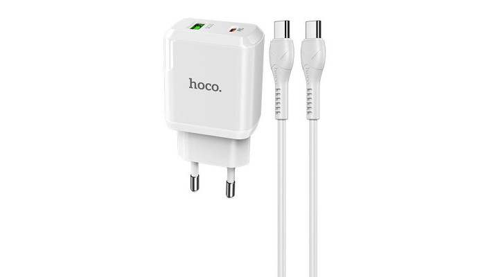 Мережевий зарядний пристрій (зарядка) Hoco N5 Favor 20W PD+QC3.0 Type-C to Type-C Білий - фото