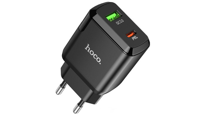 Мережевий зарядний пристрій (зарядка) Hoco N5 Favor 20W PD+QC3.0 Type-C to Type-C Чорний - фото
