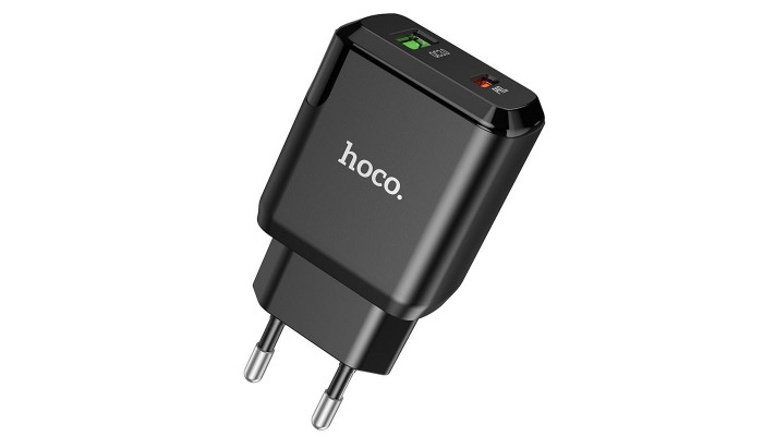 Мережевий зарядний пристрій (зарядка) Hoco N5 Favor 20W PD+QC3.0 (1USB/1Type-C/3A) Чорний - фото