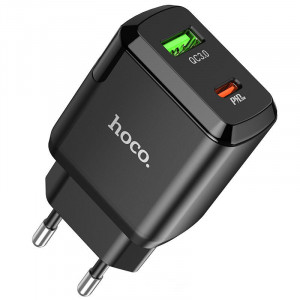 Сетевое зарядное устройство (зарядка) Hoco N5 Favor 20W PD+QC3.0 (1USB/1Type-C/3A) Черный