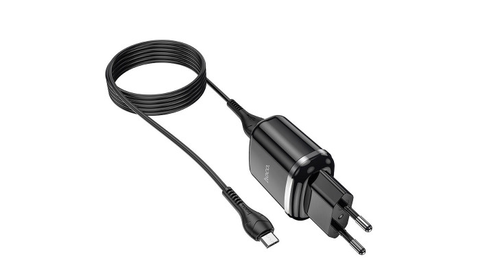 Сетевое зарядное устройство (зарядка) Hoco N4 (2USB/2.4A) + MicroUSB Черный - фото