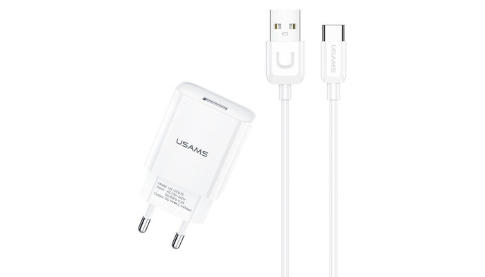 Сетевое зарядное устройство (зарядка) USAMS T21 Charger kit - T18 single USB + Uturn Type-C cable Белый - фото