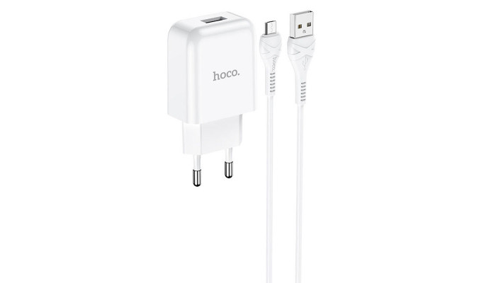 Сетевое зарядное устройство (зарядка) HOCO N2 (1USB/2.1A) + USB - MicroUSB Белый - фото
