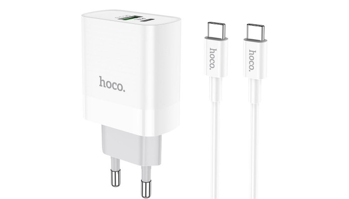 Сетевое зарядное устройство (зарядка) HOCO C80A Rapido PD20W+QC3.0 Type-C + USB + Type-C to Type-C cable Белый - фото