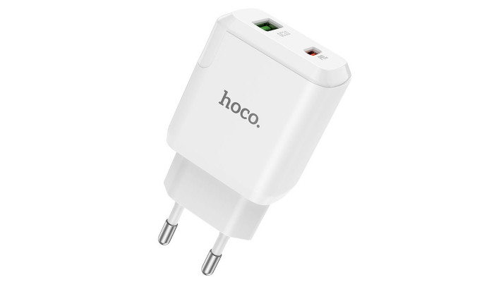Сетевое зарядное устройство (зарядка) Hoco N5 Favor 20W PD+QC3.0 (1USB/1Type-C/3A) Белый - фото