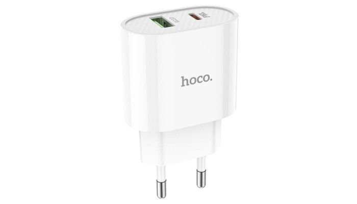 Мережевий зарядний пристрій (зарядка) HOCO C95A PD 20W+QC3.0 (1USB/Type-C/3A) Білий - фото