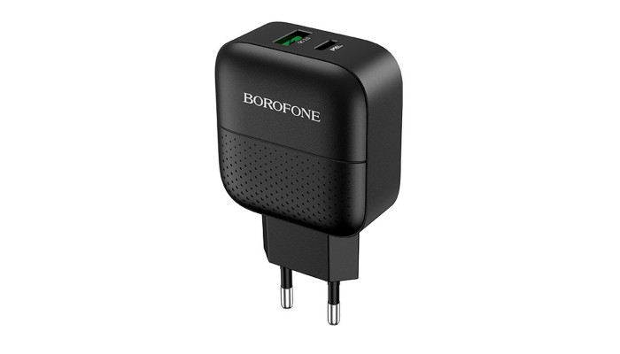 Мережевий зарядний пристрій (зарядка) Borofone BA46A PD 18W+QC3.0 (1USB/1Type-C/3A) Чорний - фото