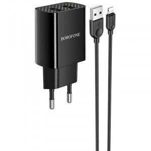 Сетевое зарядное устройство (зарядка) Borofone BA53A Powerway (2USB/2.1A) + Lightning Черный