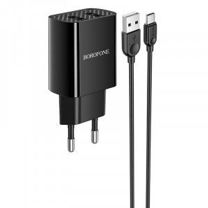 Сетевое зарядное устройство (зарядка) Borofone BA53A Powerway (2USB/2.1A) + Type-C Черный