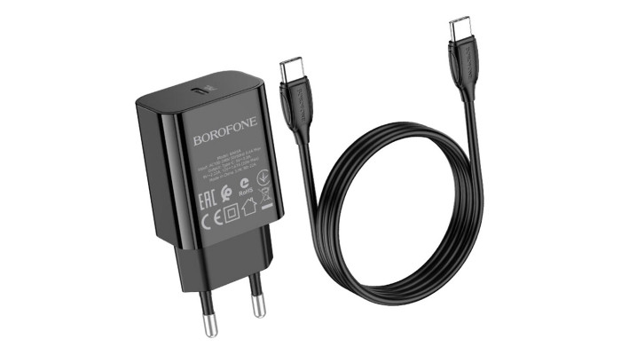 Сетевое зарядное устройство (зарядка) Borofone BA65A Single port PD20W + Type-C + Type-C Черный - фото