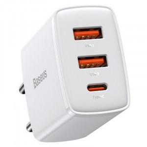 Сетевое зарядное устройство (зарядка) Baseus Compact Quick Charger 30W QC+ PD (1Type-C + 2USB) (CCXJ-E) Белый